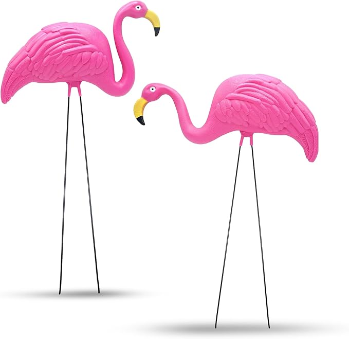4E's Novelty 2 Pink Flamingos Yard Decorations - Large 23" Flamingos Yard Ornaments - Pink Flamingos for Yard Sculptures & Statues - Lawn Flamingos Outdoor Garden Decor, Weather Resistant