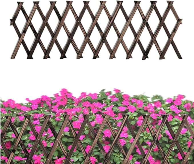 Expandable Garden Trellis, 12" x 75" Wooden Lattice Fence Wall Panel Stretchable Decorative Fences Lattice Trellis for Climbing Plants Outdoor Ivy Vine Rose Clematis Garden Patio Room Decor (1)