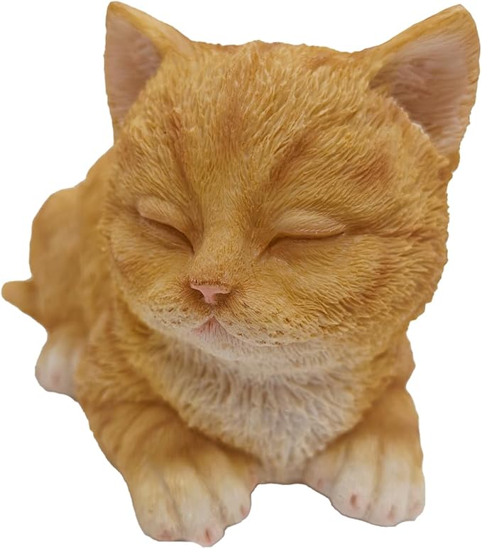 Sleeping Orange Tabby Cat Garden Statue Decor, Resin Realistic Sculptures Gift for Cat Lovers, Pet Memorial Stones for Loss of Pet, Kitty Figurine Art Decoration for Gardens, Patios and Lawns