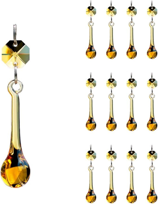 12pcs Raindrop Crystal Chandelier Prisms Parts, 53mm Hanging Crystals Beads for Chandeliers, Home Decoration (Topaz)