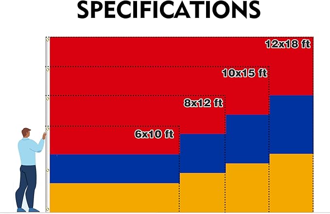 Armenia Extra Large Flag 8x12FT Giant Armenian National Polyester Flag With 3 Grommets For Patriotic Armenian Themed Festival Events Party Decoration(Armenia, 8x12FT)