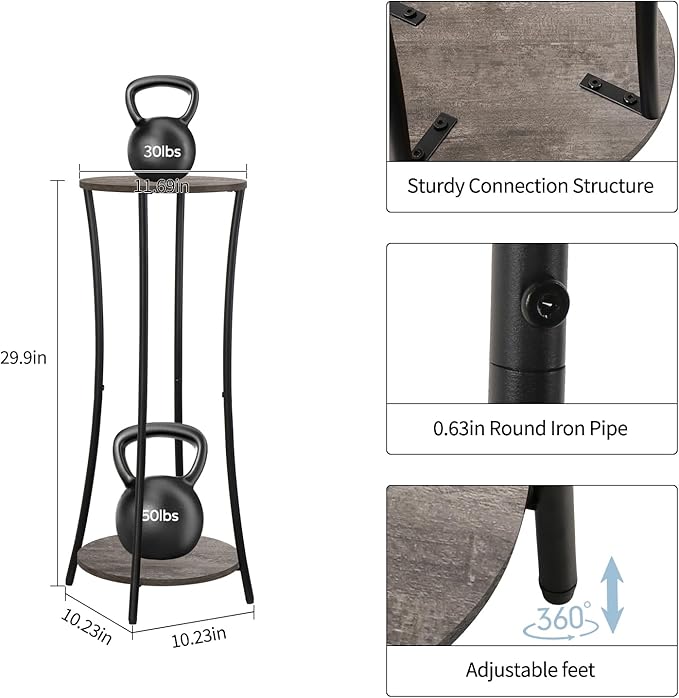 YINMIT Plant Stand Indoor,2 Tier Round Potted Holder Rack,Flower Pot Stand Shelf,Round Supports Rack,Corner Plant Shelf for Balcony Garden Patio Living Room,Grey