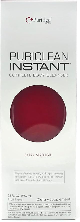 Wellgenix Puriclean Instant Complete Body Cleanser, 32 Fl Oz Fruit Punch, Premium Maximum Strength Herbal Cleanse Detox Drink, One Hour Detox Support Supplement