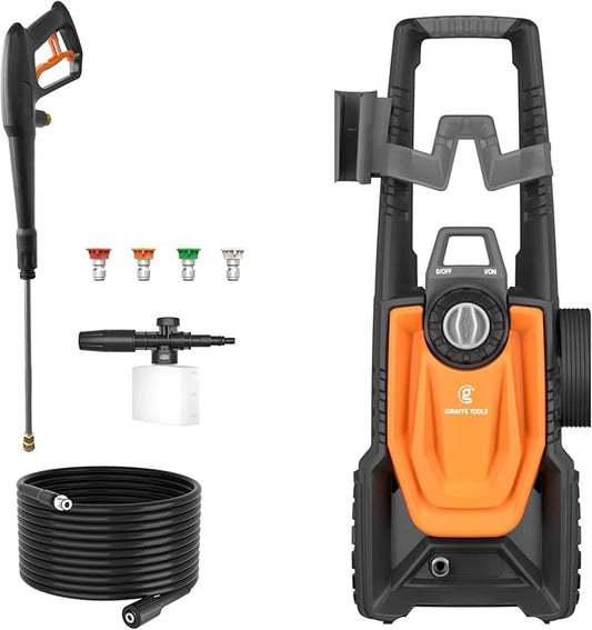 Giraffe Tools Electric Pressure Washer, 2400 PSI 2.3 GPM with 4 Quick-Connect Nozzles, 20FT Hose & Foam Cannon, Powerful Washer for Cars/Road/Driveways/Fences
