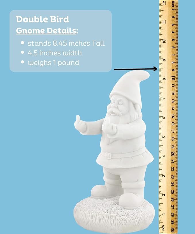 Gnometastic Gnude Gnomes - Unpainted Double Bird Garden Gnome Statue, 8.5in / DIY Paint Your Own Gnome - Funny Garden Gnomes to Paint for Adults, Outdoor or Indoor