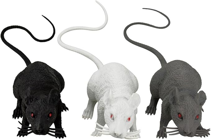 XONOR Halloween DÃcor Set of 3 Realistic Looking Spooky Mice Rats, Super Large Plastic Mouce for Best Halloween Decoration, 3 Colors (White & Black & Grey)