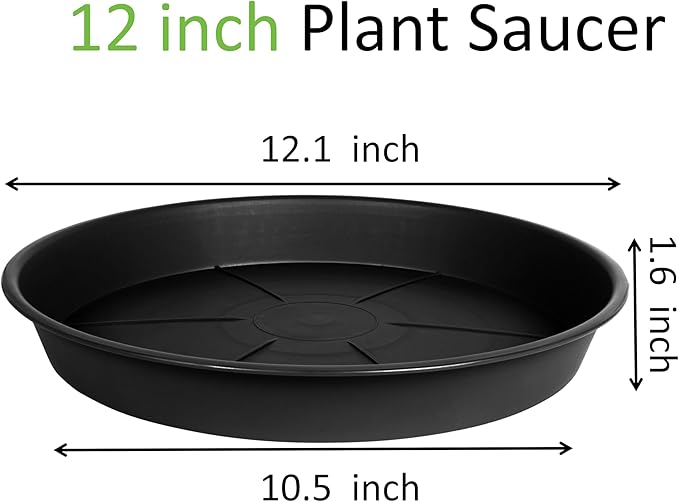 2 Pack of Plant Saucer 12 inch, Black Plastic Flower Plant Pot Saucer, Heavy Duty Plant Drip Trays Saucers for Indoor, Plant Water Tray for Planters