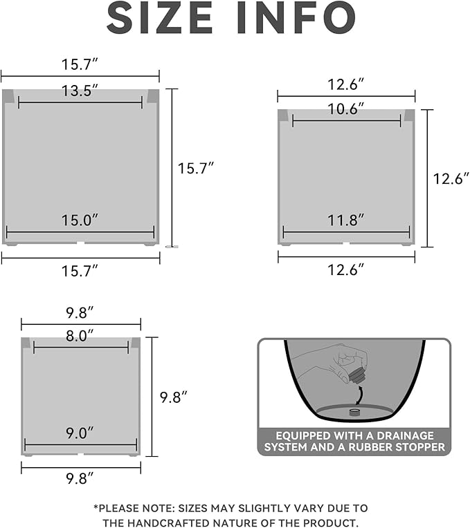Kante 9.8",12.6",15.7" Dia Round Concrete Planter Set of 3, Modern Style Large Cylindrical Plant Pot with Drainage Hole and Rubber Plug for Indoor Outdoor Patio, Weathered Concrete