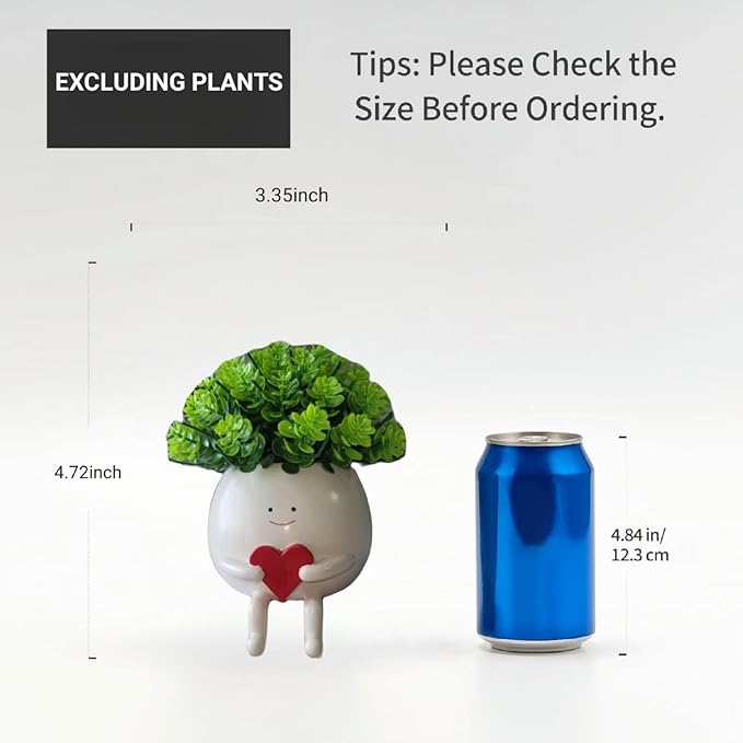 Face Planter Pots Head Cute Resin Cactus for Indoor and Outdoor Face Vase Home Decor Bookshelf Decor Unique Loving Heart Succulent Pots