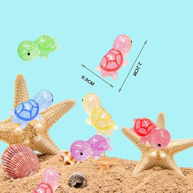 120PCS Glitter Mini Resin Turtles Sea Turtles Figurines Glow in The Dark, Cute Tiny Turtles Bulk for Cake Toppers Ocean Animal Theme Party Decor Garden Micro Landscape DIY (6 Colors)