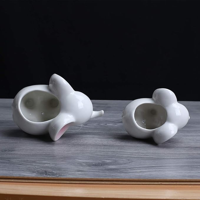 Ogrmar 2PCS Elephant Plant Window Boxes Cute Elephant Flower Pot/Modern White Ceramic Succulent Planter Pots/Tiny Flower Plant Containers Animal Decor