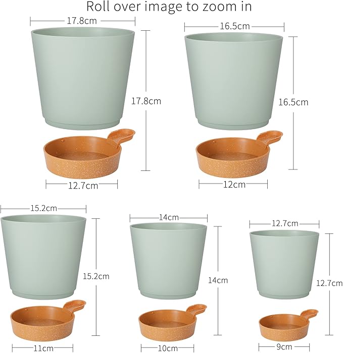 GARDIFE Plant Pots 7/6.5/6/5.5/5 Inch Self Watering Planters with Drainage Hole, Plastic Flower Pots, Nursery Planting Pot for All House Plants, African Violet, Flowers, and Cactus,Green