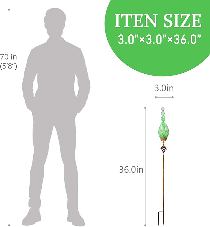 Solar Garden Lights, Decorative LED Flame Garden Stakes, Hand Blown Glass and Outdoor Waterproof Glass Stakes (Green)