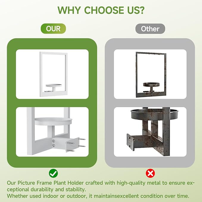 Picture Frame Wall Plant Holder, Metal Window Plant Shelves Plant Holder for Indoor Plants, Hanging Wall Planters Wall-Mounted Plant for Home, Office, and Garden (White, 3PCS)