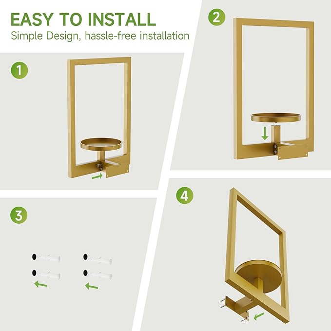 Picture Frame Wall Plant Holder, Metal Window Plant Shelves Plant Holder for Indoor Plants, Hanging Wall Planters Wall-Mounted Plant for Home, Office, and Garden (Gold, 2PCS)