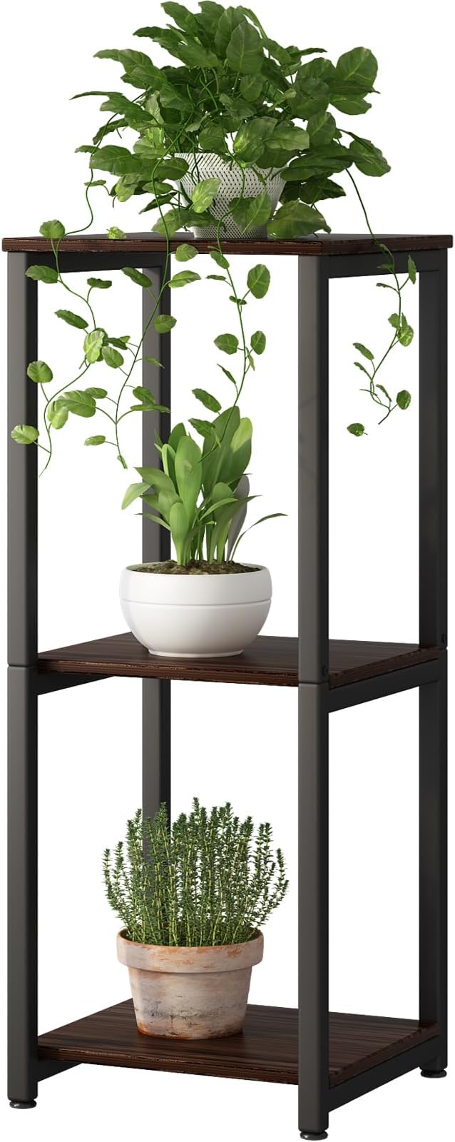 Plant Stand Indoor 3 Tier Tall Metal Corner Storage Tiered Plant Shelf Holder Multiple for Living Room Balcony Garden,Black Oak (3 Tier-Black Oak)