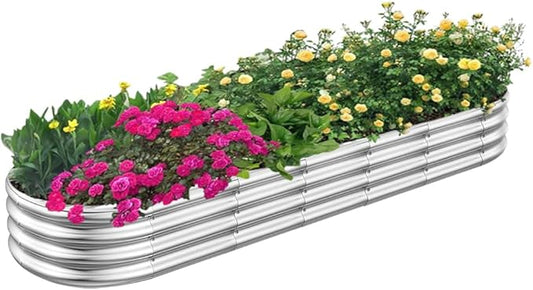 Galvanized Raised Garden Beds, 8x2x1ft Outdoor Raised Garden Boxes, Oval Large Bottomless Metal Elevated Garden Bed Planter Box for Vegetables, Fruits, Flower
