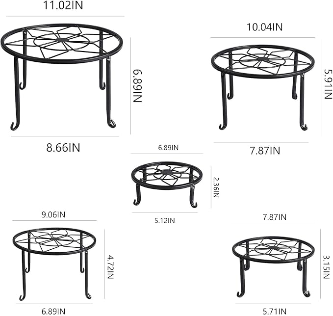 5 Pack Metal Plant Stands,Heavy Duty Potted Holder for Flower Pot,Indoor Outdoor Metal Rustproof Iron Garden Container Round Supports Rack for Planter…