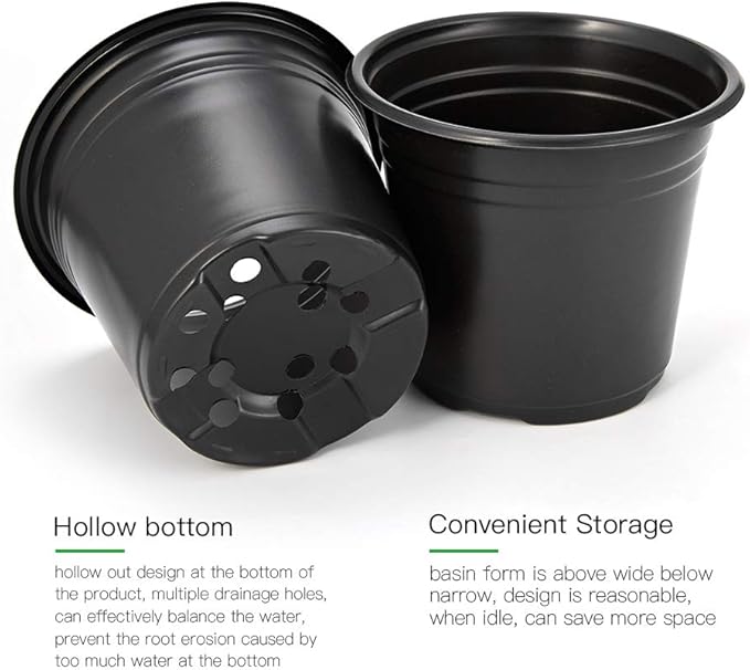 JERIA 100-Pack 0.5 Gallon Plant Nursery Pots, Plastic Pots for Flower Seedling, Flower Plant Container Seed Starting Pot, Come with 100 Pcs Plant Labels(Black)