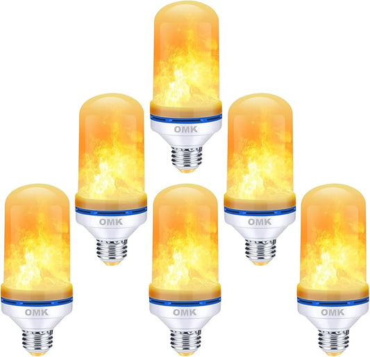 OMK Christmas Flame Effect Light Bulbs LED (6 Pack) Fire Light Bulb Flickering Light Bulbs for Porch Yard Outdoor Fake Fire Party Holiday Christmas Gifts Spooky Attractions Decoration