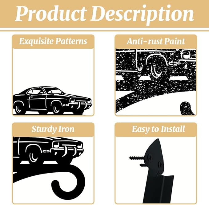 peacoblue Iron Plant Hangers Hooks for Outdoor Indoor Hanging Plants Flower Fern Pots Lantern Bird Feeder,11.8"x13.6" Weather Resistant Metal Wall Holder for Porch Garden Farmhouse(Retro Car)