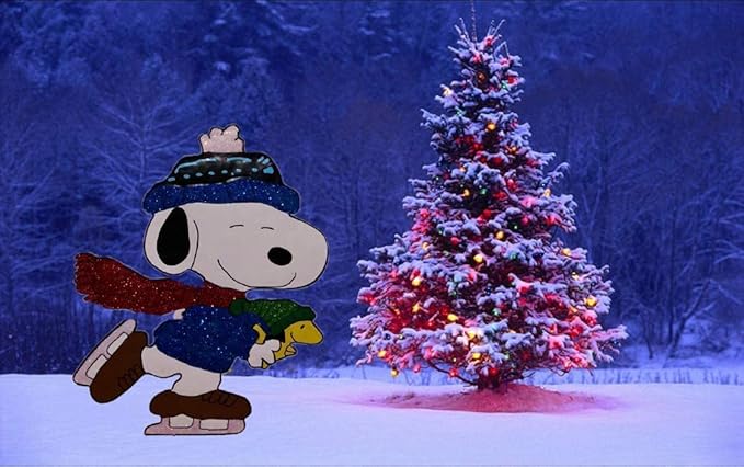 Peanuts Gang Around The Tree Christmas Yard Art Outdoor Christmas Decor Hammered Metal (18'' Peanuts Snoopy Ice Skating with Woodstock), Multicolor, 18'' wide x 32'' high