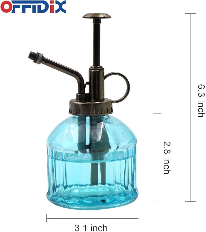 OFFIDIX Glass Spray Bottle,Flower Mister Watering Can Pot 6.3" Tall Spritzer Bronze Plastic Top Pump One Hand Watering Can Indoor Plant Mister Spray Bottle for Garden, Plants, Cleaning