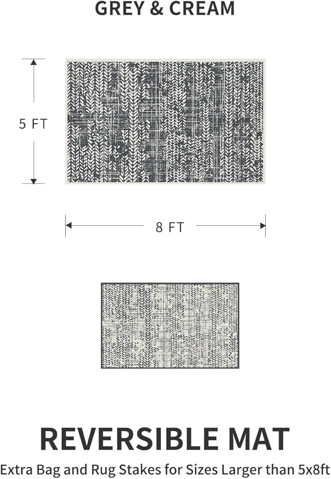 MontVoo Outdoor Rug Waterproof-Patio Rug Mat 5x8 Outdoor Carpet Reversible RV Camping Picnic Plastic Straw Rug Outside Outdoor Area Rug for Balcony Deck Backyard Patio Decor Boho Modern Abstract