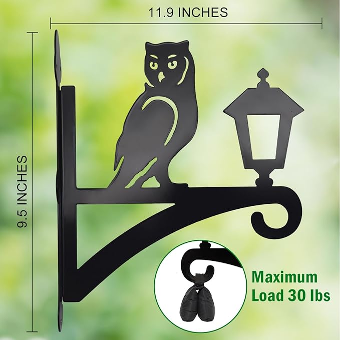 Iron Plant Hangers Outdoor, Metal Plant Hooks for Hanging Baskets, Bird Feeders, Lanterns, Flower Pots, Wall Mount Hanging Plant Holder (Owl & Street Light)