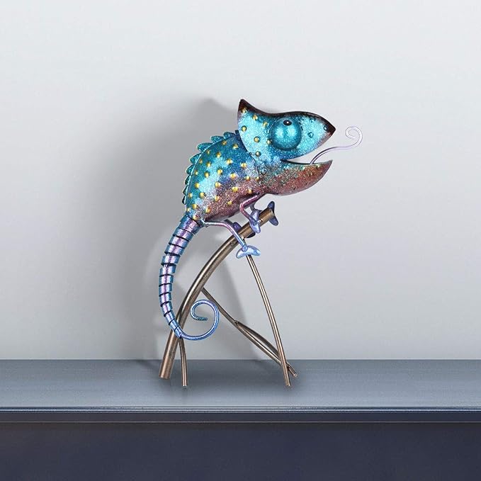Tooarts Metal Chameleon Sculpture Wild Animal Figurine Indoor Outdoor Decoration Yard Statue for Home and Fairy Garden Decor