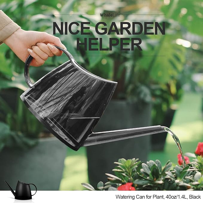 WhaleLife Indoor Watering Can for House Bonsai Plants (1.4L, Black)