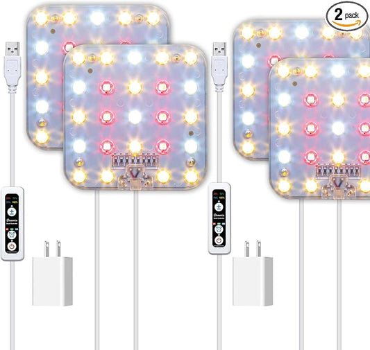 DOMMIA Grow Light, 3300K Warmwhite Dimmable Full Spectrum High PPFD with Optical Lens, Auto on/Off and 6/12/16H Timer, Suitable All for Indoor Growing, 2 Pack