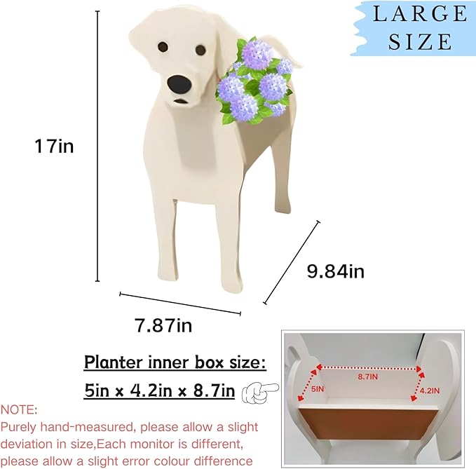 White Labrador Dog Planter Plant Pots,Cute Garden Dog Flower Planter,Large Dog Planters Birthday Gifts for Women,Office,Indoor/Outdoor Decor(9.84 * 7.87 * 17in)