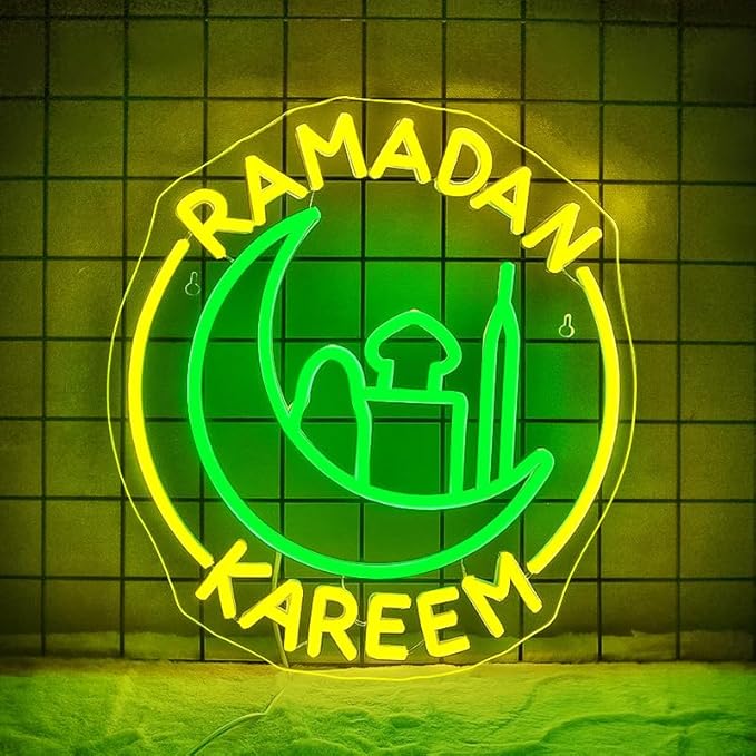 Ramadan Kareem Neon Sign Ramadan Decoration Neon Signs for Wall Decor Dimmable Ramadan Mubarak Neon Lights LED Light Up Sign for Islamic Bedroom Living Room Ramadan Celebration Gift Muslim Party