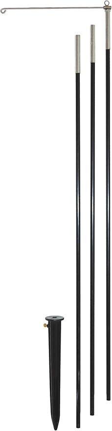 In the Breeze 4878 — 3-Section Heavy Duty 10 Foot Pole - Swiveling Eyelet at Top with Detachable Swiveling Arm - Heavy Duty Ground Stake Included