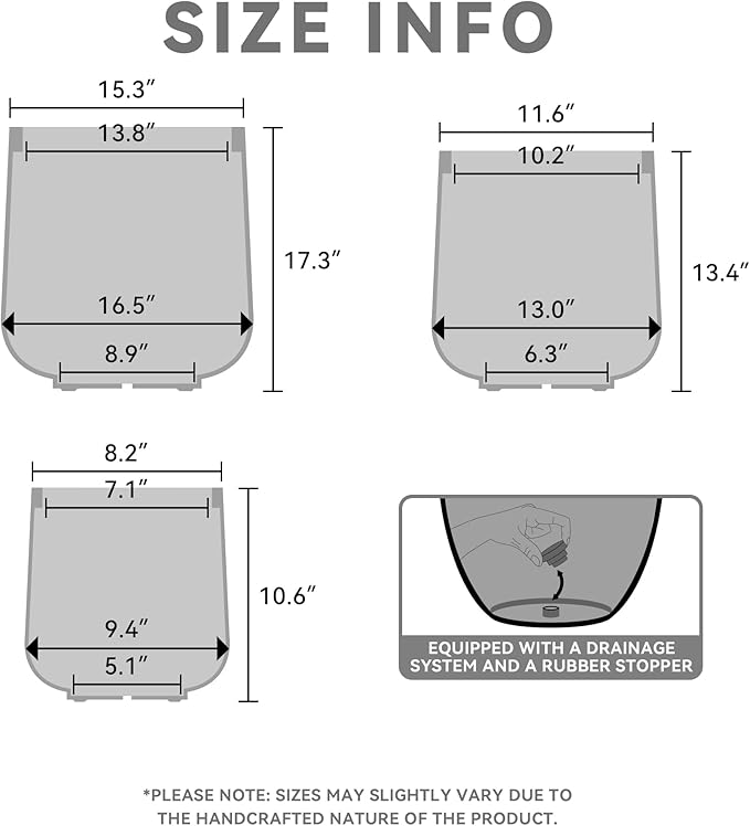 Kante 15.3"+11.6"+8.2" Dia Round Concrete Planter, Large Outdoor Indoor Planter Pots with Drainage Holes and Rubber Plug for Home Garden Patio, Black