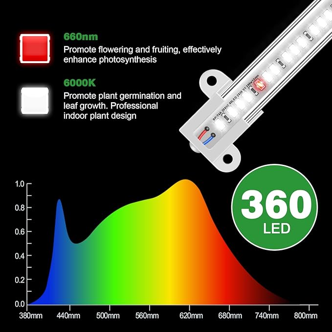 Wiaxulay Grow Light, 360 LEDs Full Spectrum Plant Light for Indoor Plants, 6 Bars/16 in Grow Light Strip with Auto Timer 6/12/16 Hrs, 3 Switch Modes, 5 Dimmable Levels for Green House Hydroponics