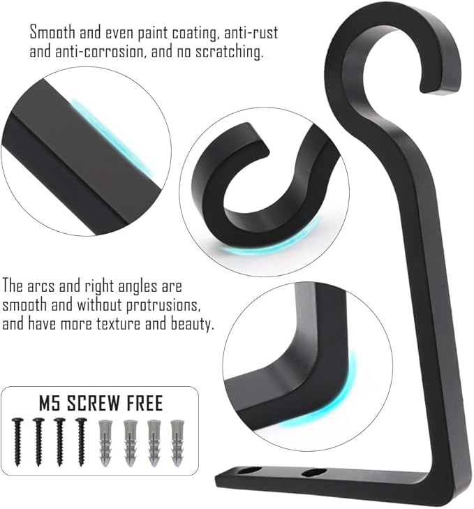 4Pack Hanging Plant Bracket 6inch Metal Plant Hook Shepherds Hook Decorative Wall Plant Hanger for Hanging Lanterns, Bird Feeder, Flower Basket, Home Decor Indoor & Outdoor (Black)