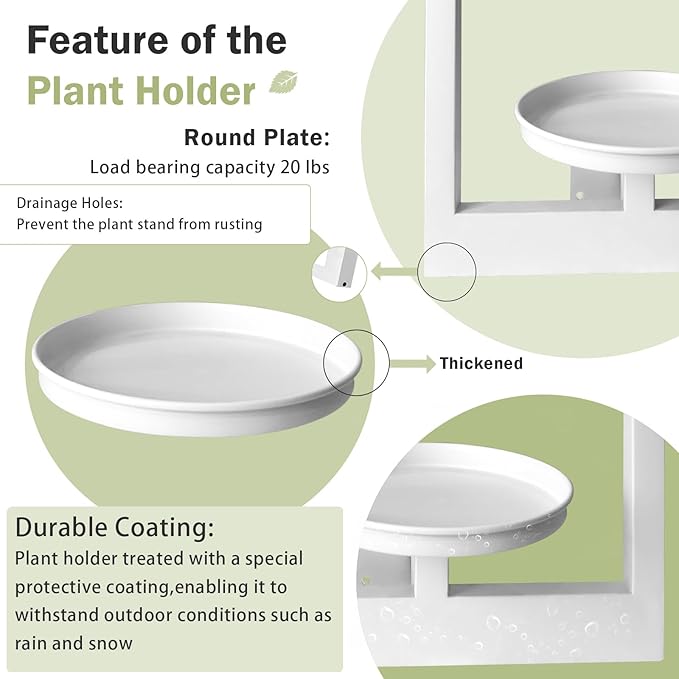 Picture Frame Plant Holder, Wall Mount Plants shelf Indoor Outdoor, Metal Hanging Planters Stand Decor, Window Planter Hanger Shelves, Modern Floating Ornament Rack Art for Home & Garden((White 2pc))