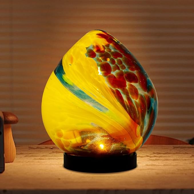 Table Solar Lantern Outdoor Waterproof LED 6.7" Glass Solar Garden Lights Table Solar Lamp for Indoor Patio Porch Yard Decor Gardening Gifts for Women(Red Yellow)