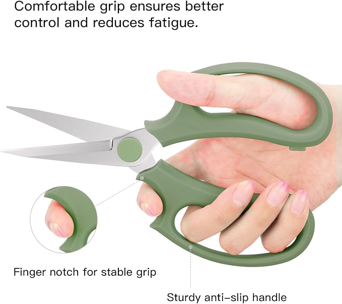 Flower Scissors, Strong Floral Shears, Premium Steel Pointed Garden Pruning Shears Floral Fruits Leaf Scissors Hand Pruner Snip Trimming Tool for Gardening Flower Arrangement,Avocado Green