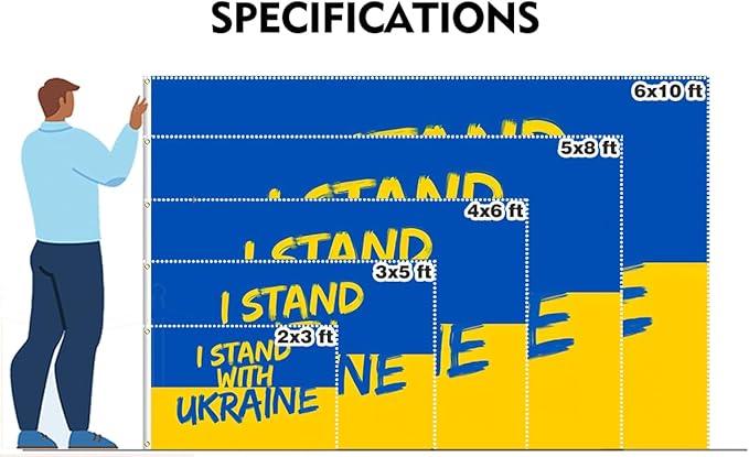 I Stand with Ukraine Flag 5x8FT Ukrainian National Polyester Banner With 2 Grommets Fade Resistant Vivid Color For Patriotic Festival Events Party Decoration
