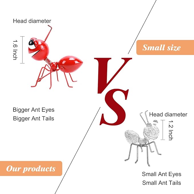 Metal Yard Art Garden Decor Cute Ant Outdoor Wall Sculptures Patio Lawn Ornament Fence Decoraions - Set of 4 Red