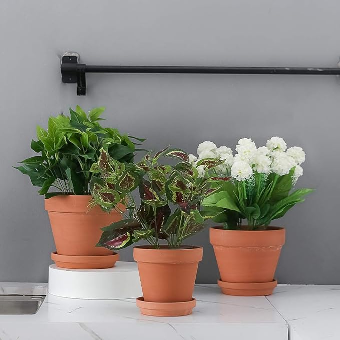 Yishang 8 Inch Clay Pot for Plant with Saucer - 3 Pack Large Terra Cotta Plant Pot with Drainage Hole, Clay Planters Pot, Terracotta Pot for Indoor Outdoor Plant,Round Flower Planter Pots for Plants