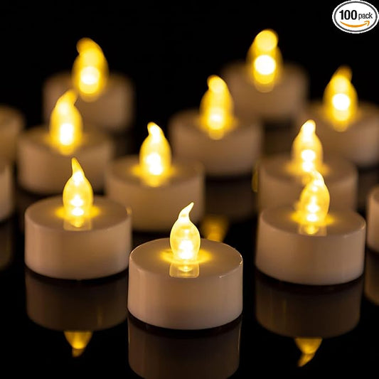 LED Tea Lights Candles- 100Pack Flameless Candles Realistic and Bright Flickering Long Lasting 200Hours for Holiday Celebration,Party, Home Decoration WarmYellow,Battery Operated