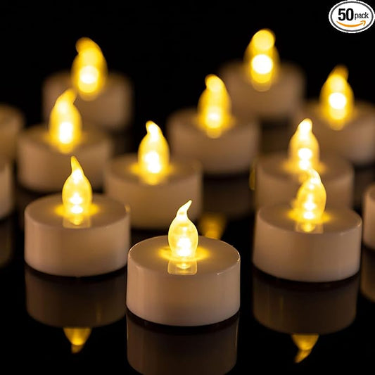 LED Tea Lights Candles- 50Pack Flameless Candles Realistic and Bright Flickering Long Lasting 200Hours for Holiday Celebration,Party, Home Decoration WarmYellow,Battery Operated