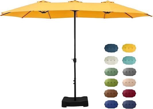 GREEN PARTY 15 ft Rectangle Patio Umbrella with Base Included, Double-Sided Table Umbrella with Crank, Large Outdoor Umbrellas for Patio Poolside Garden Backyard, Gold Yellow
