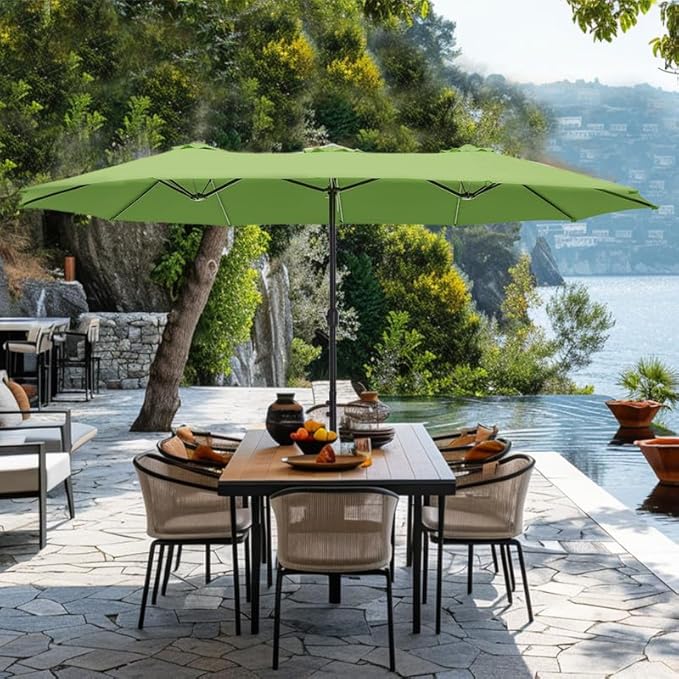 GREEN PARTY 15 ft Rectangle Patio Umbrella with Base Included, Double-Sided Table Umbrella with Crank, Large Outdoor Umbrellas for Patio Poolside Garden Backyard, Lime Green