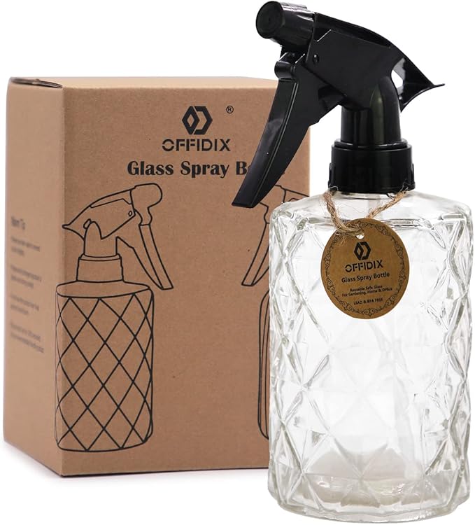 OFFIDIX Glass Spray Bottle, Plant Mister,Pressure Watering Can, Water Spray Bottle with Adjustable Nozzle, 0.35L/11.8oz Handheld Spray Bottles for Outdoor Indoor Garden, Plants, Cleaning Solutions