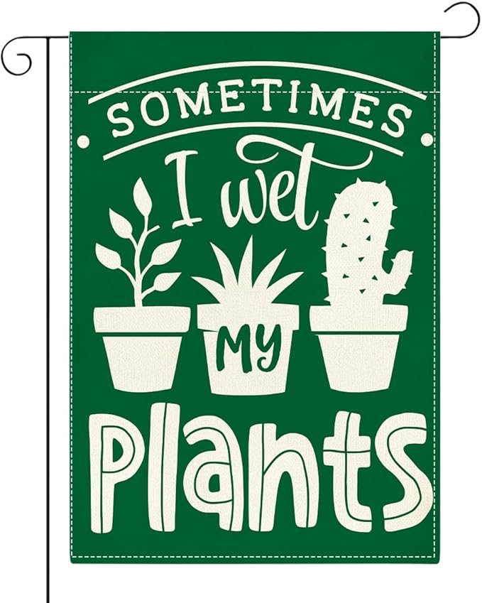Cute Funny Garden Flag Sometimes I Wet My Plant Lover Gift Outdoor Decorations Small Double Sided Burlap art Stained Glass Style Garden Flags 12 x 18 Inch for Outside